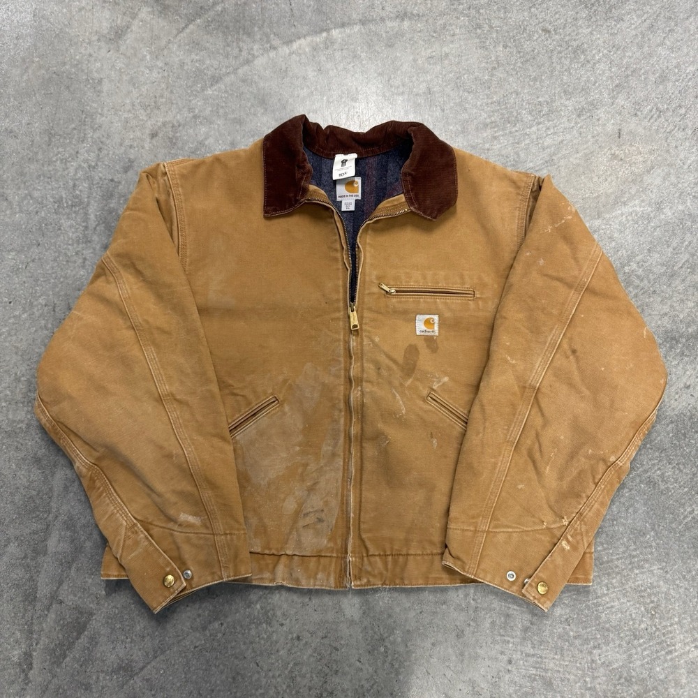 Vintage Carhartt J01 BRN Detroit Jacket 2XL USA Blanket Lined Distressed